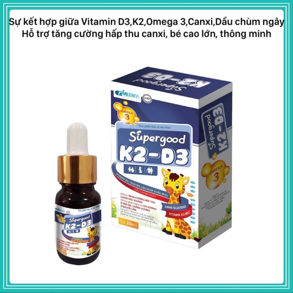 Supergood K2 d3 omega 3 giúp xương chắc khỏe, bổ não Lọ 20ml