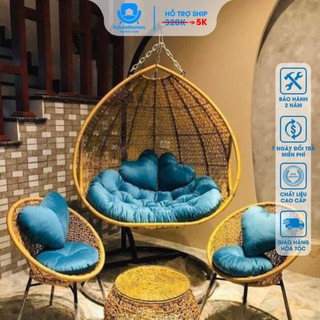 Xích đu đôi FutureHomes SG Giả mây lõi thép cao cấp trang trí ban công và sân vườn; decor khách sạn; bảo hành 24 tháng
