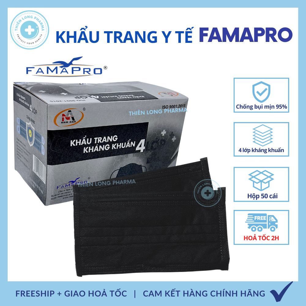 Hộp 50 Cái Khẩu trang y tế Famapro 4 lớp giấy kháng khuẩn hàng chính hãng