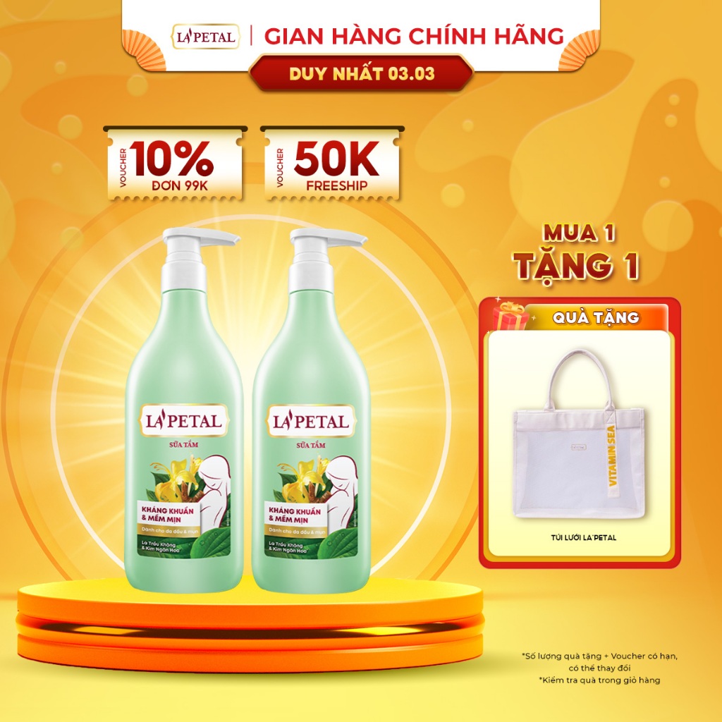 (Chọn Loại) Combo 2 La’Petal Sữa Tắm Sáng Da & Kháng Khuẩn Chai 500ml