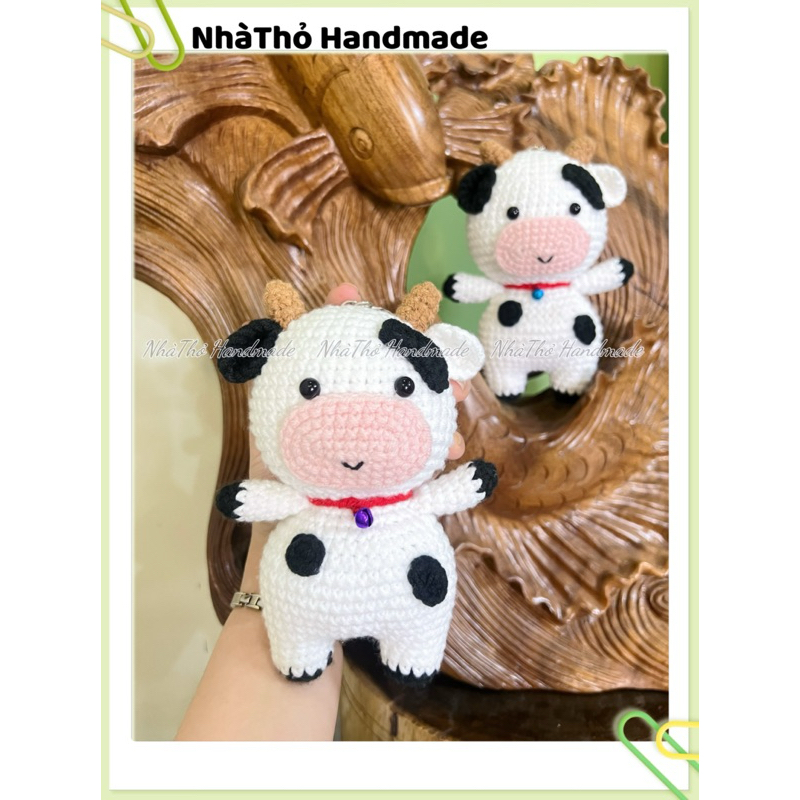 [ handmade ] Móc khóa len con bò, bò sữa
