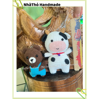 [ handmade ] Móc khóa len con bò, bò sữa