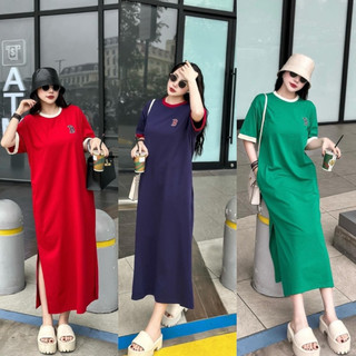 Váy phông suông, Đầm suông phối viền thêu chữ B from rộng dáng dài chất cotton đẹp ba màu thời trang