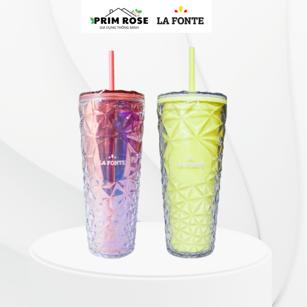 Ly Nhựa 2 Lớp HOTTREND Kèm Ống Hút Đa Sắc La Fonte 760 Ml, Nhựa AS, nhựa PP, ron silicone