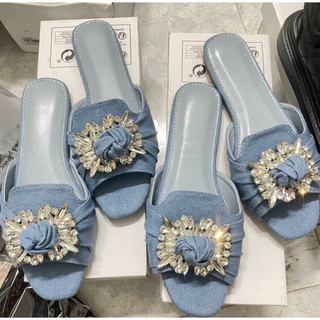 [ Hàng order shein] Dép denim đính tag đá nhiều màu