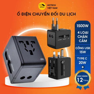 Ổ cắm điện du lịch Hotech 1500W có sạc nhanh PD20W đa năng chống cháy chống giật chuyển đổi đủ loại chân cắm OCDCH