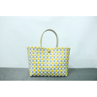 giỏ đan dây nhựa, làn, túi xách đan tay phối màu size trung 35 cm