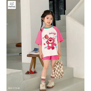 Bộ cotton melisa in hình gấu dâu cho bé gái