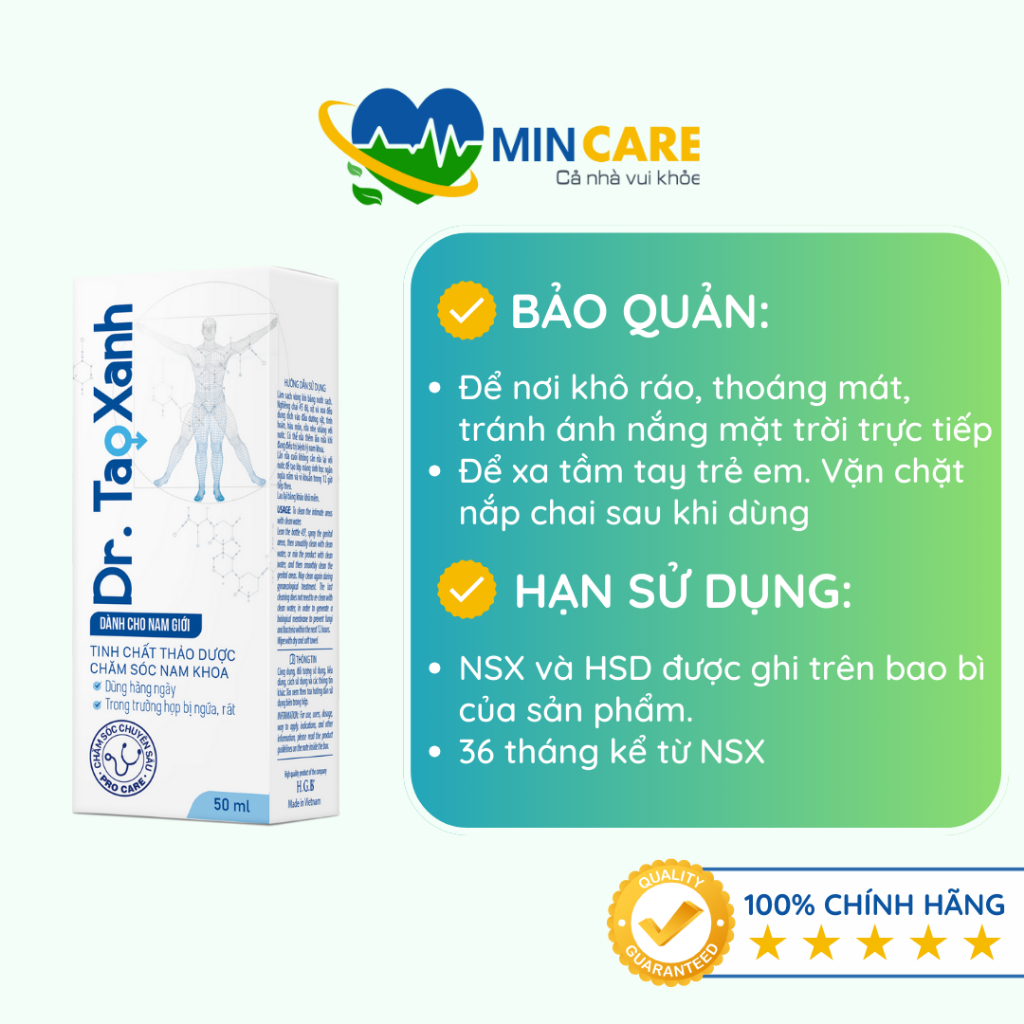 Dr. Tao Xanh - Dung Dịch Vệ Sinh Nam dùng hàng ngày, Tinh chất thảo dược, Hỗ trợ giảm viêm nhiễm, nấm ngứa
