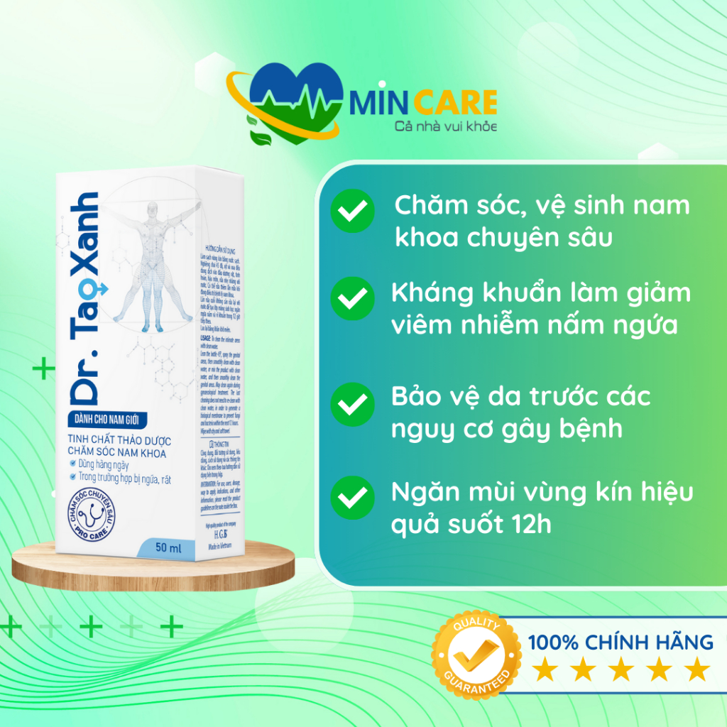 Dr. Tao Xanh - Dung Dịch Vệ Sinh Nam dùng hàng ngày, Tinh chất thảo dược, Hỗ trợ giảm viêm nhiễm, nấm ngứa