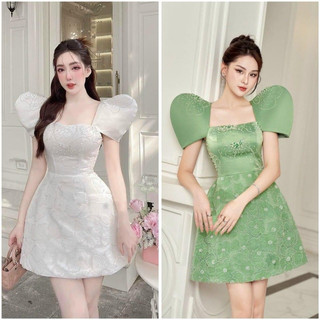 đầm chữ A tay phồng đính hạt dự tiệc