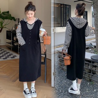 Váy nhung bầu thu đông dáng dài Shopdambau-L1481 Đầm bầu thiết kế dài tay freesize dưới 70kg