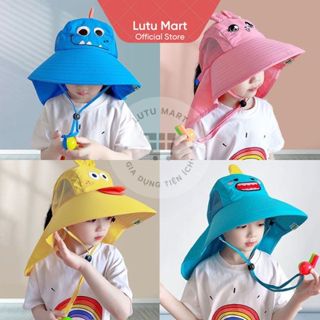 Mũ Chống Nắng Đi Biển Cho Bé Nón Tai Bèo Rộng Vành Kèm Còi Chống Lạc, Che Nắng Phối Lưới Thoáng Khí - Lutu Mart