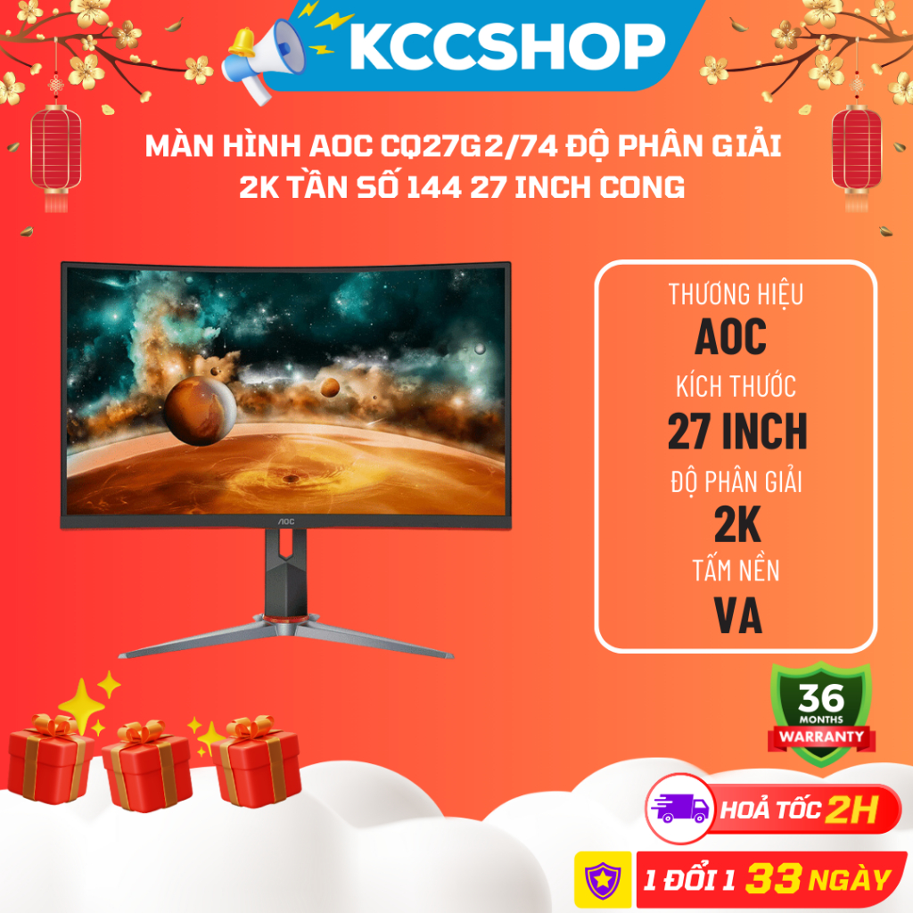 Màn hình AOC CQ27G2 Độ Phân Giải 2K Tần Số 144Hz Màn Hình Cong Chính Hãng - Chính Hãng Bảo Hành 36 Tháng