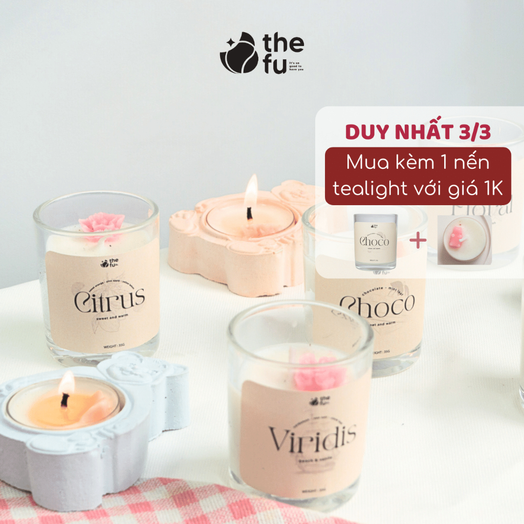 Nến Thơm Không Khói Thefu Thiên Nhiên Cao Cấp 35G Cho Phòng Nhỏ,Góc Làm Việc Mùi Hương Thư Giãn,Nhẹ Nhàng