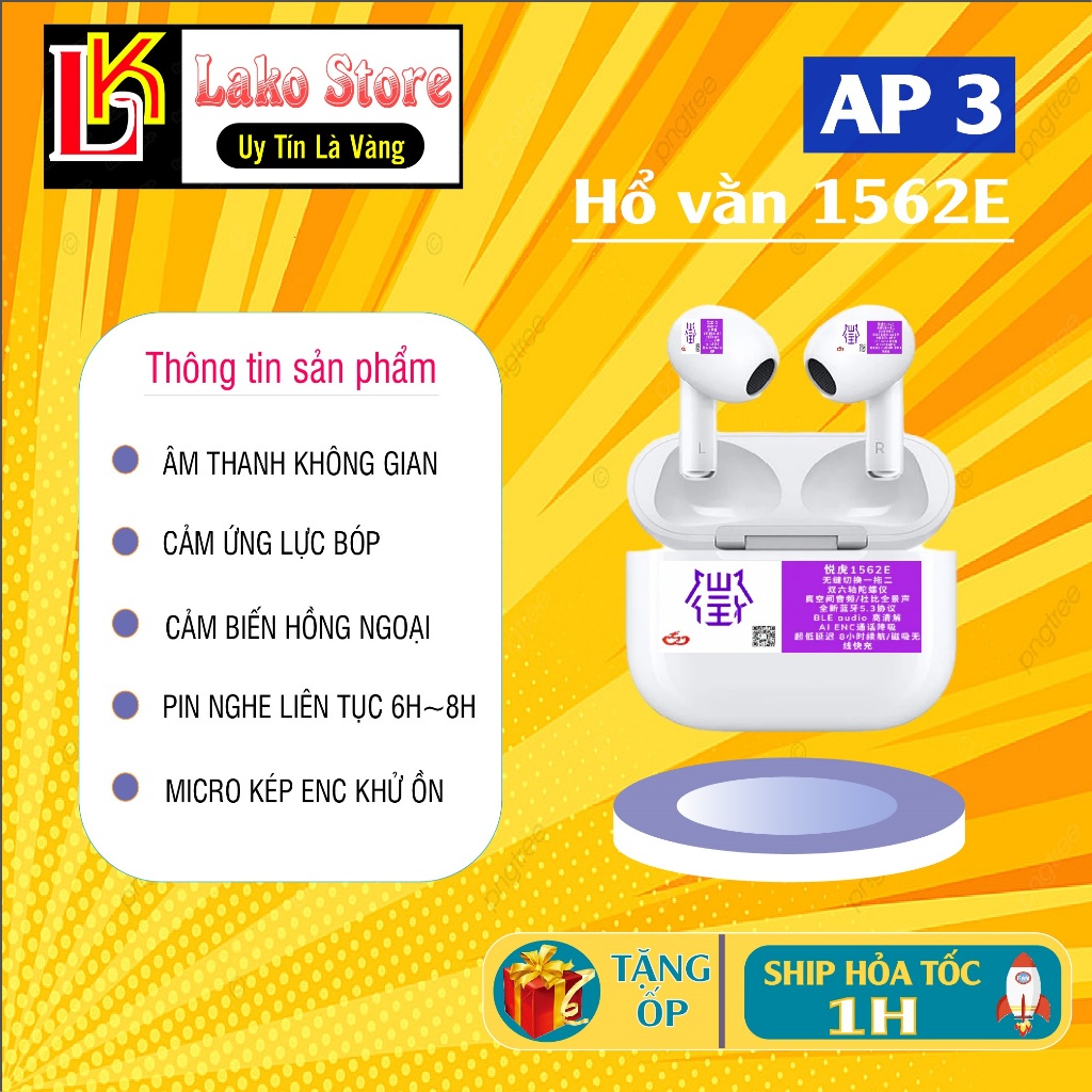 Tai Nghe Bluetooth Hổ Vằn 1562E ENC - Tai Nghe TWS 3 Âm Thanh Không Gian - Pin 8H | Lako Store