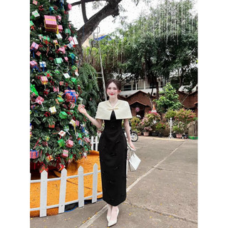 Set đầm thời thượng mặc chất cotton lạnh liền áo vạc váy suông đính hoạ tiết maxi đơn giản một màu.!