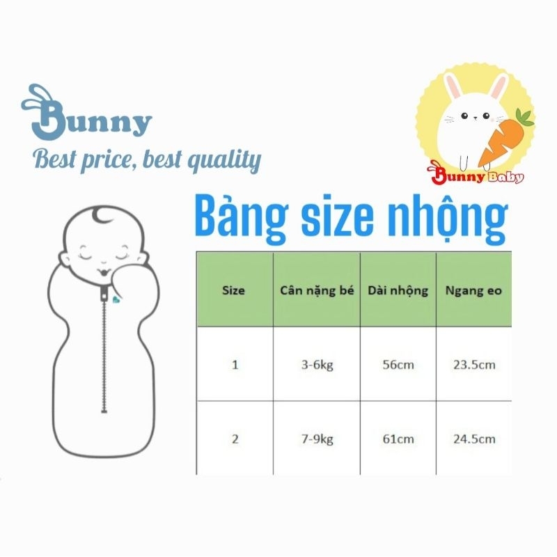 Nhộng chũn sơ sinh Bunnybaby cho bé 3 tới 10kg