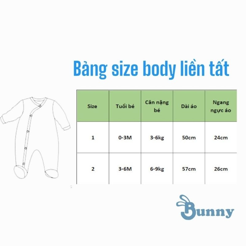 Body dài liền tất Bunnybaby chất len tăm cho bé 3-9kg