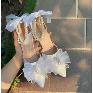 Giày cao gót 5p dây lụa quai ngọc gắn nơ nổi bật đủ cỡ 35-40 K26NR