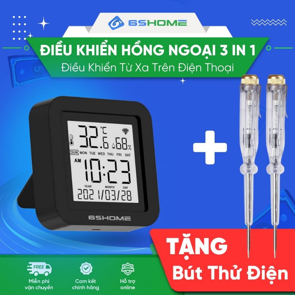 Bộ Điều Khiển Hồng Ngoại WIFI, IR Thông Minh 6SHOME, Điều Khiển Máy Lạnh, Quạt, Tivi,... Đo Nhiệt Độ, Độ Ẩm, Có Màn Hình