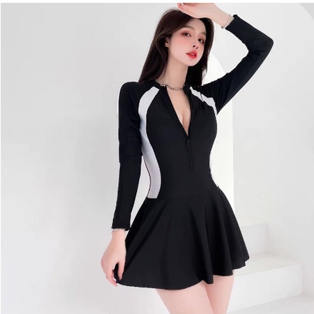 Đồ bơi liền thân nữ bikini váy bơi 1 mảnh và rời mảnh áo có khóa kéo trước kín đáo phối màu thời trang The Queen 052 | BigBuy360 - bigbuy360.vn