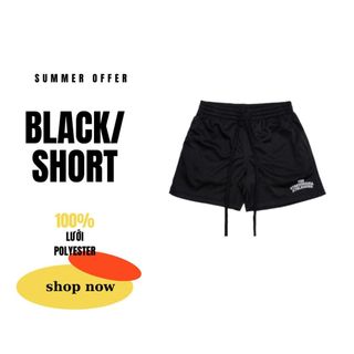 Stressmama - quần shorts đùi athleisure mesh shorts -black - chất liệu lưới polyester form quần trên gối , họa ti