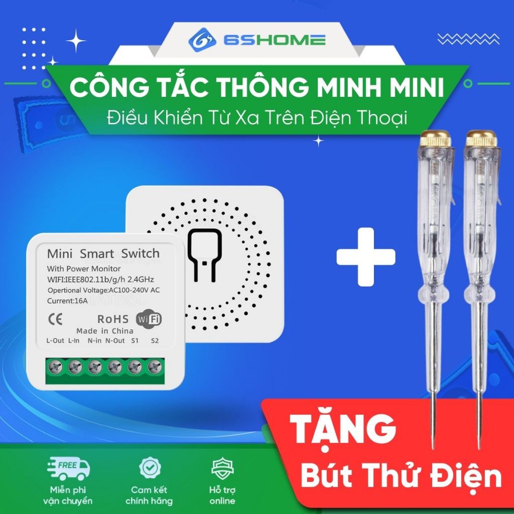 Công Tắc WiFi Mini Hunonic, App Tiếng Việt, Điều Khiển Từ Xa Qua Điện Thoại, Hẹn Giờ Bật Tắt, Điều Khiển Giọng Nói