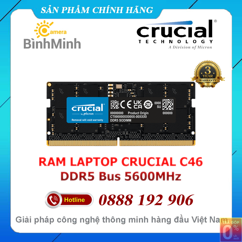 RAM Laptop 16GB 24GB 32GB 48GB Crucial C46 DDR5 Bus 5600MHz - Bảo Hành 3 Năm
