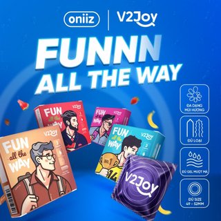 Bao cao su V2Joy Fun all the way siêu mỏng giúp kéo dài thời gian, hương trái cây hộp 3 chiếc