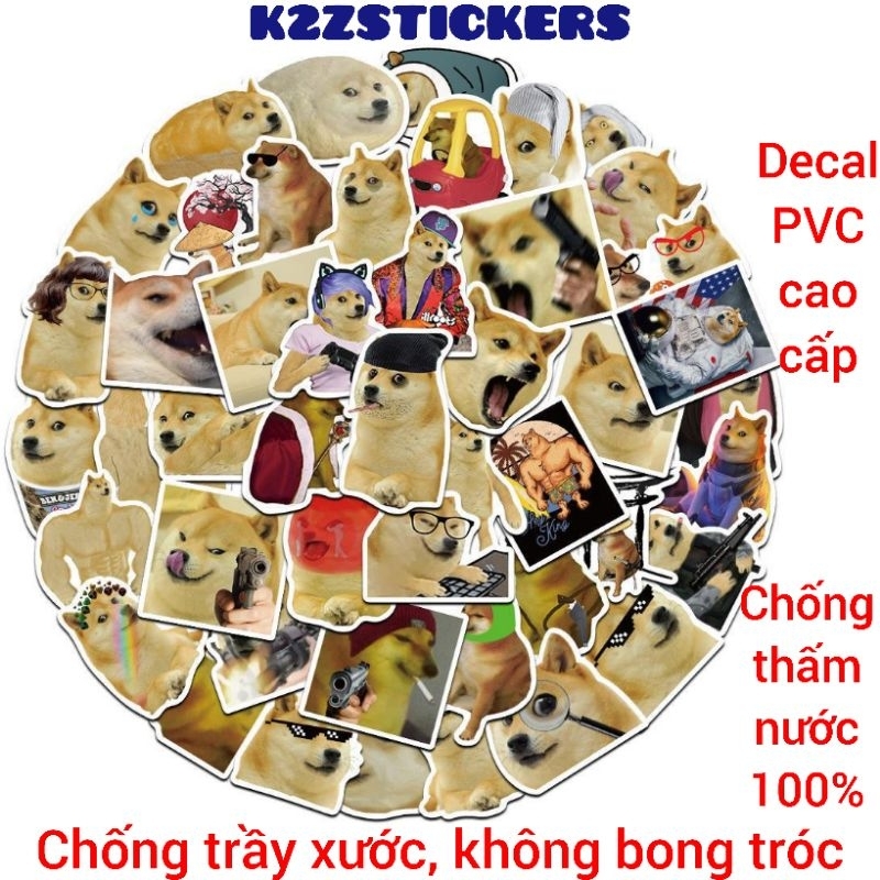 Bộ 50/150 hình dán sticker meme Cheems Doge chú chó Shiba vui nhộn tra