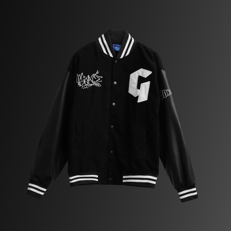 Áo Khoác Nhung Tăm Phối Tay Da Jacket Varsity Graffiti Gonz