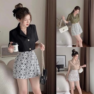 Set vest croptop bigszie mix chân váy chữ a dày dặn thanh lịch, áo vest bigsize kèm chân váy