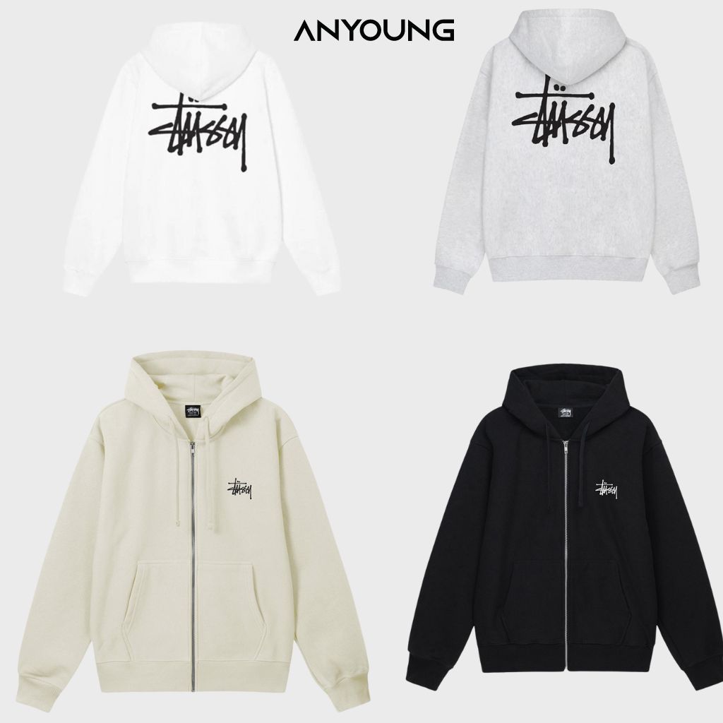 Áo Hoodie Phối Khóa Zip ANYOUNG Áo Nỉ Bông STUSSY Mũ 2 Lớp Form Rộng Unisex. | BigBuy360 - bigbuy360.vn