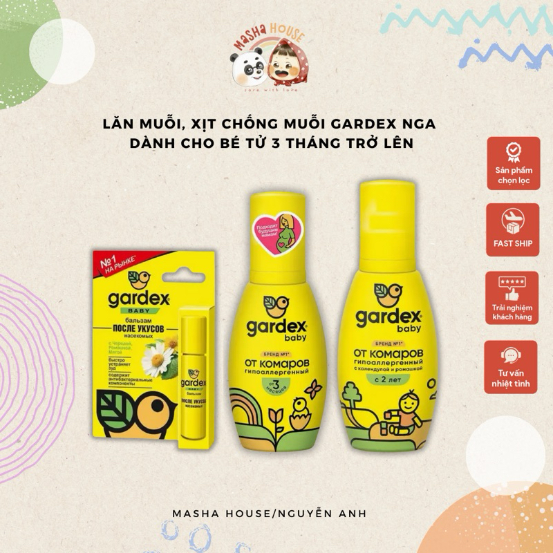 Xịt Chống Muỗi, Lăn muỗi vết muỗi cắn Gardex Nga Cho Bé Từ 3 Tháng Trở Lên