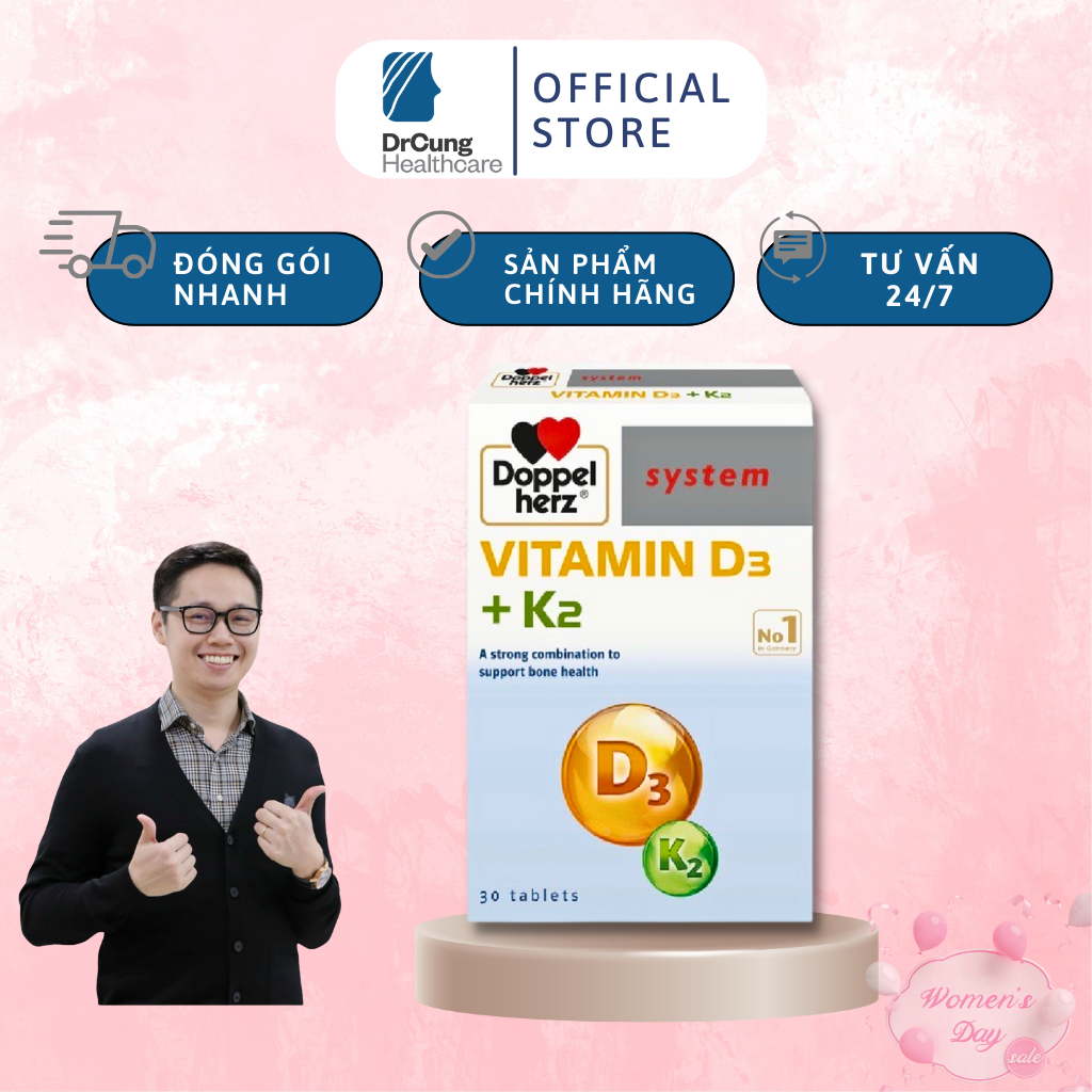 Vitamin D3 K2 - Bổ Sung Vitamin D3, Vitamin K2, Phòng Loãng Xương, Tăng Hấp Thu Canxi (Hộp 30 Viên) [Chính Hãng Đức]