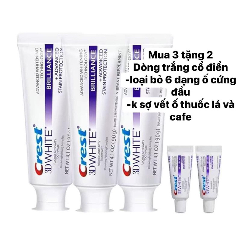  SET 5 TUYP KEM ĐÁNH RĂNG CREST BRILIIANCE  TẶNG 2 tuyp mini hoặc 1 tuyp 140G  