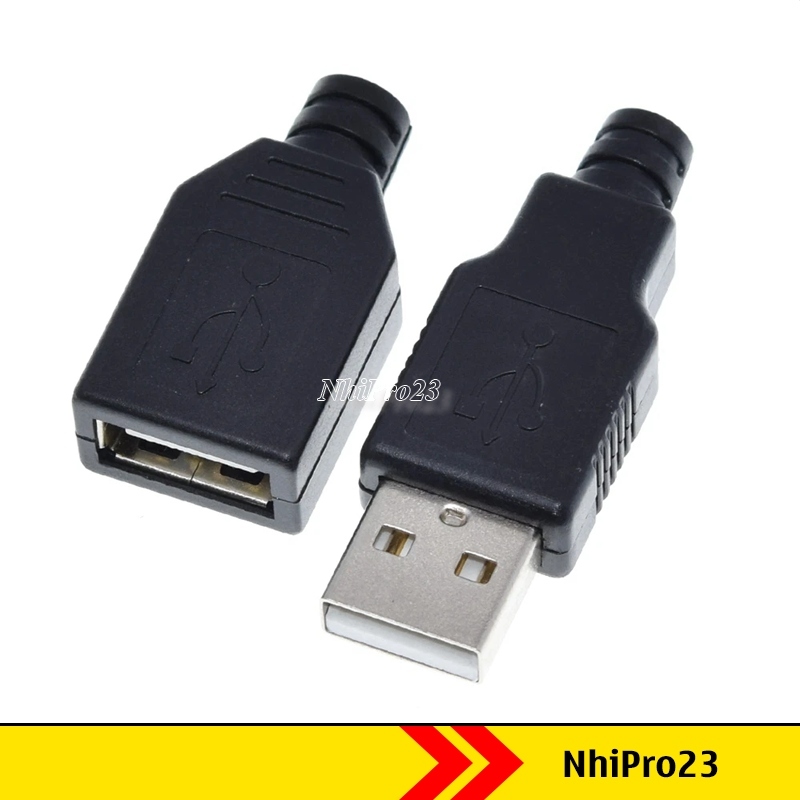 Đầu jack usb A đực/ cái kèm vỏ 4 chân tự hàn