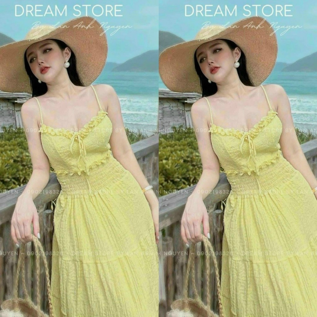Đầm váy nữ hai dây mocking có mút sang chảnh cho các nàng đi chơi đi biển