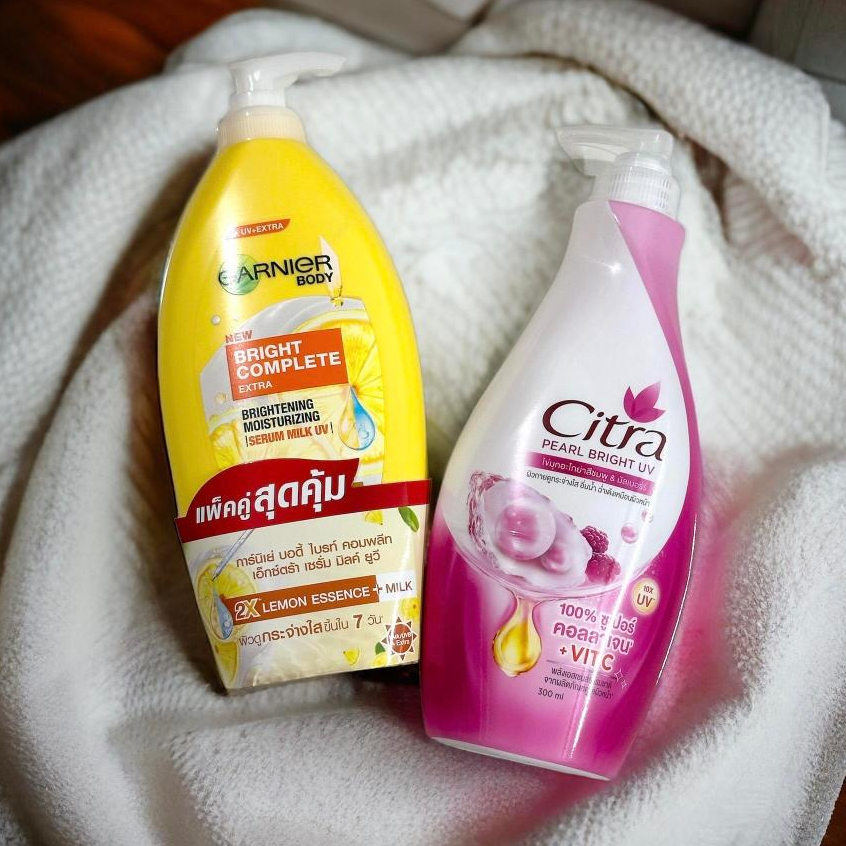 Combo 2 chai dưỡng thể Garnier Extra + Citra ngọc trai