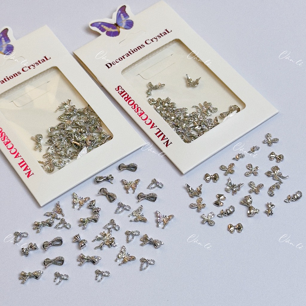 Phụ kiện set charm Mix hình nơ bướm titan bạc