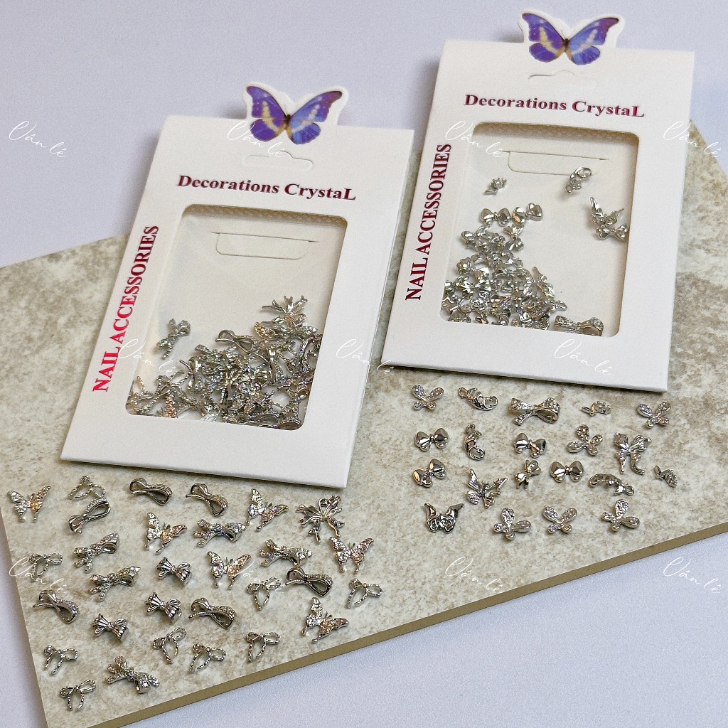 Phụ kiện set charm Mix hình nơ bướm titan bạc đính móng