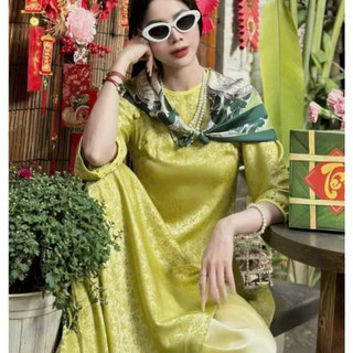 Set áo dài dáng suông chất liệu gấm tơ ,Áo dài cách tân dáng suông thướt tha luxuri