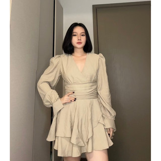 Đ83- Đầm cổ vê vải nhún