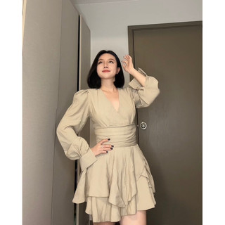 Đ83- Đầm cổ vê vải nhún