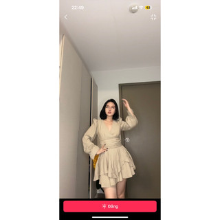 Đ83- Đầm cổ vê vải nhún