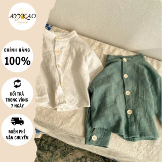 Áo Sơ Mi Đũi Vintage Cho Bé Trai Và Bé gái Phong Cách Hàn Quốc - Ayykao