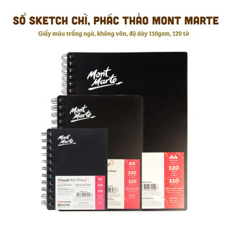 Sketchbook gáy lò xo, sổ vẽ chì, phác thảo Mont Marte Visual Art Diary Signature không vân, dày 110gsm, 120 tờ