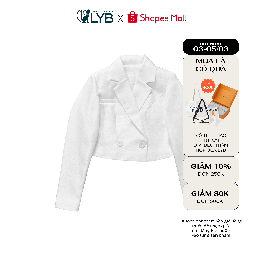 Áo khoác vest croptop màu trắng năng động, trẻ trung LYB