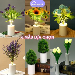 Đèn LED Trang Trí Phòng Ngủ Phòng Khách Automatik, Đèn Ngủ Hoa Để Bàn Decor Không Dây Vintage Đầu Giường Dùng Pin 3D